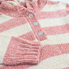 BTWEEN DARK PINK STRIPED OVERALL GLITTER HOODED SWEATER