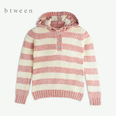 BTWEEN DARK PINK STRIPED OVERALL GLITTER HOODED SWEATER