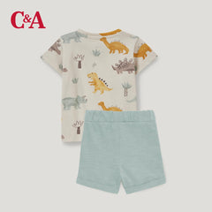 C&A BEIGE TURQUOISE T-SHIRT AND SHORT SET-B