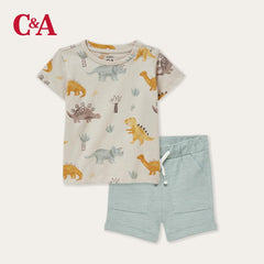 C&A BEIGE TURQUOISE T-SHIRT AND SHORT SET-B