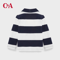 C&A BLUE STRIPE ORGANIC COTTON POLO T-SHIRT