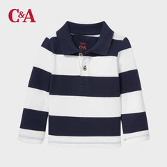 C&A BLUE STRIPE ORGANIC COTTON POLO T-SHIRT