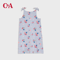 C&A BLUE STRIPED FLORAL PRINTED TOP