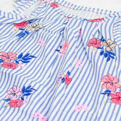 C&A BLUE STRIPED FLORAL PRINTED TOP