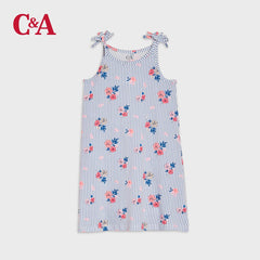 C&A BLUE STRIPED FLORAL PRINTED TOP