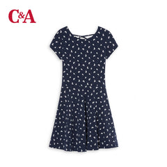 C&A DARK BLUE FLORAL PATTERNED DRESS