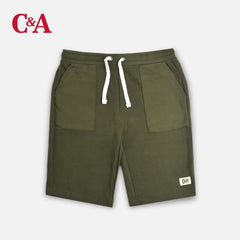 C&A GREEN COTTON RIBBED BURMUDA SHORTS WITH DRAWSTRING