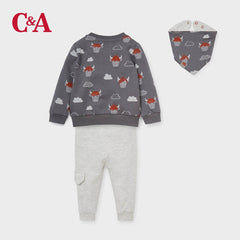 C&A GREY CUTE COW SWEATSHIRT WITH LIGHT GREY TROUSER SET