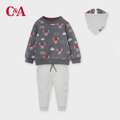 C&A GREY CUTE COW SWEATSHIRT WITH LIGHT GREY TROUSER SET