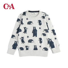 C&A HEATHER GREY BEAR PRINTED JUMPER