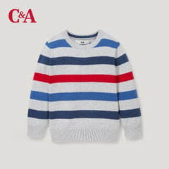 C&A LIGHT GREY STRIPED KNITTED JUMPER