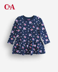 C&A NAVY BLUE FLORAL LONG SLEEVE DRESS