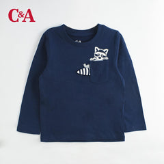C&A NAVY BLUE RACOON LONG SLEEVE T-SHIRT