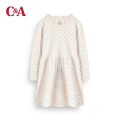 C&A OFF WHITE PRINTED LONG SLEEVE DRESS
