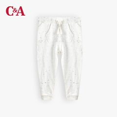 C&A OFF WHITE TEXTURE KANGAROO POCKET TROUSER