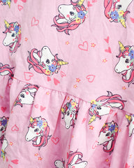 C&A PINK OVERALL UNICORN PRINTED DRESS