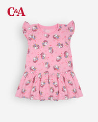 C&A PINK OVERALL UNICORN PRINTED DRESS