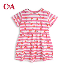 C&A PINK STRIPED CHERRY DRESS