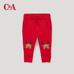 C&A RED FLEECE DEER APPLIQUE JOGGER TROUSER