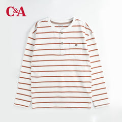 C&A WHITE LONG SLEEVE STRIPED T-SHIRT
