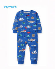 CARTER PIRAT OCEAN PRINT ZIP UP ROMPER