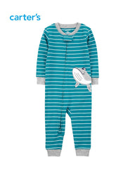 CARTER STRIPED WHALE SNUG FIT COTTON ROMPER