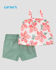CARTERS 2 PACK TROPICAL FLORAL SET - TOP WITH CANVAS SHORTS