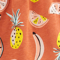 CARTERS 2 PCS FRUIT FROCK & CHAMBARY SHORT SET