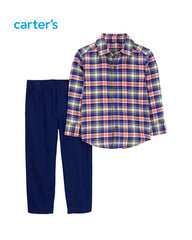 CARTERS 2 PCS PLAID BUTTON DOWN SHIRT & PANT SET