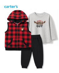 CARTERS 3 PCS BUFFALO PLAID HOODIE WITH TROUSER SET