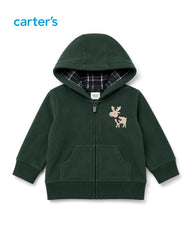 CARTERS 3 PCS GREEN ZIPPER HOODIE WITH PLAID TROUSER SET