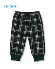CARTERS 3 PCS GREEN ZIPPER HOODIE WITH PLAID TROUSER SET