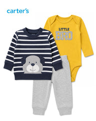 CARTERS 3 PCS LITTLE BRO SWEATSHIRT WITH TROUSER SET