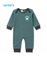 CARTERS 3 PCS MONSTER CHARACTER STRIPED ROMPER SET
