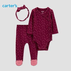 CARTERS BABY 3 PCS DOTTED TOP & BOTTOM SET WITH HEADBAND