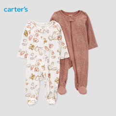 CARTERS BABY BROWN & WHITE PRINTED 2 PCS SET