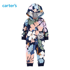 CARTERS BABY FLORAL JUMPSUIT WITH ZIPPER AND HOOD