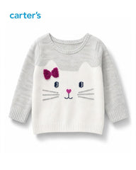 CARTERS BABY GIRLS CAT FACE KNIT SWEATER