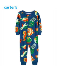 CARTERS BLUE FISHES SNUG FIT FOOTLESS ROMPER