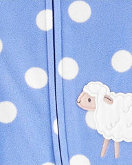 CARTERS BLUE POLKA DOT SHEEP FLEECE SLEEP & PLAY ROMPER