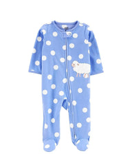 CARTERS BLUE POLKA DOT SHEEP FLEECE SLEEP & PLAY ROMPER