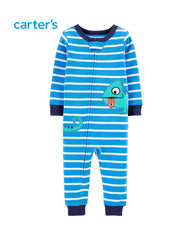 CARTERS BLUE STRIPED CHAMELEON PATCH ROMPER