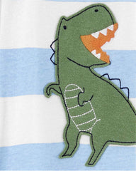 CARTERS BLUE STRIPED DINOSAUR ZIP ROMPER