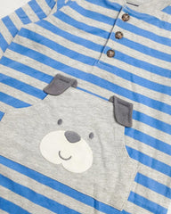 CARTERS BLUE STRIPED DOG POCKET ROMPER
