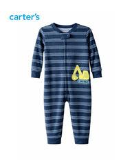 CARTERS BLUE STRIPED SNUG FIT COTTON ROMPER