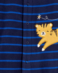 CARTERS BLUE STRIPED TIGER SNAP UP FLEECE SLEEP & PLAY ROMPER