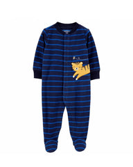 CARTERS BLUE STRIPED TIGER SNAP UP FLEECE SLEEP & PLAY ROMPER