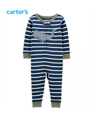 CARTERS BLUE STRIPED WHALE SNUG FIT ROMPER