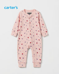 CARTERS BLUSH BERRY PRINT ZIP UP ROMPER