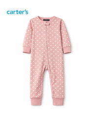CARTERS BLUSH POLKA DOT BABY ZIP UP ROMPER